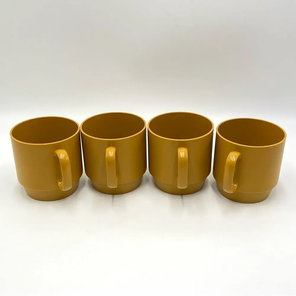 Vintage‎ Set of 4 Lexington Mustard Yellow / Harvest Gold Melamine Mugs Cups
